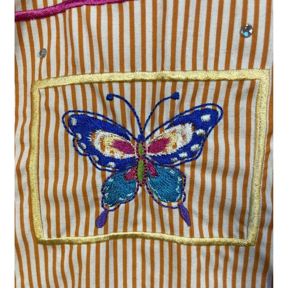 The Quacker Factory Orange Stripe Butterfly Button Up Shirt Women's Small - Picture 7 of 14